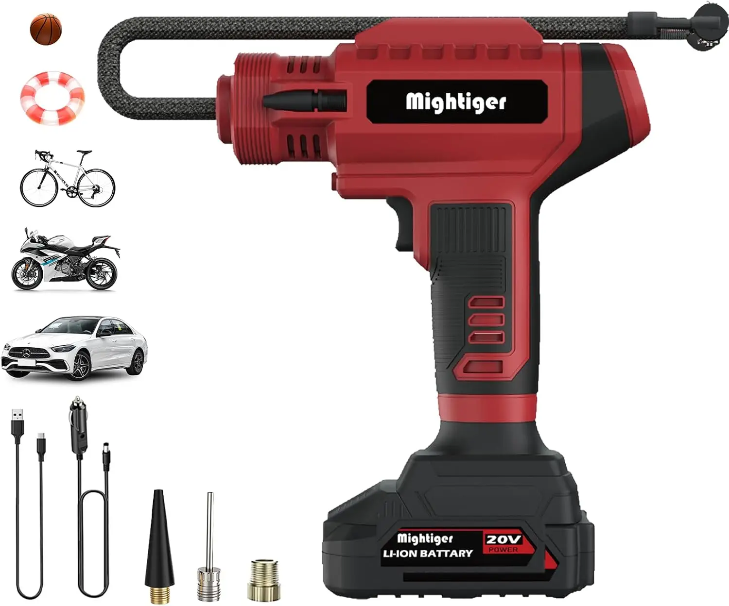 20V Cordless Tire Inflator with Rechargeable Battery, 150PSI, Auto Shut Off, LED Digital Gauge, Portable Air Pump for Cars Bikes
20V Cordless Tire Inflator with Rechargeable Battery, 150PSI, Auto Shut Off, LED Digital Gauge, Portable Air Pump for Cars Bikes