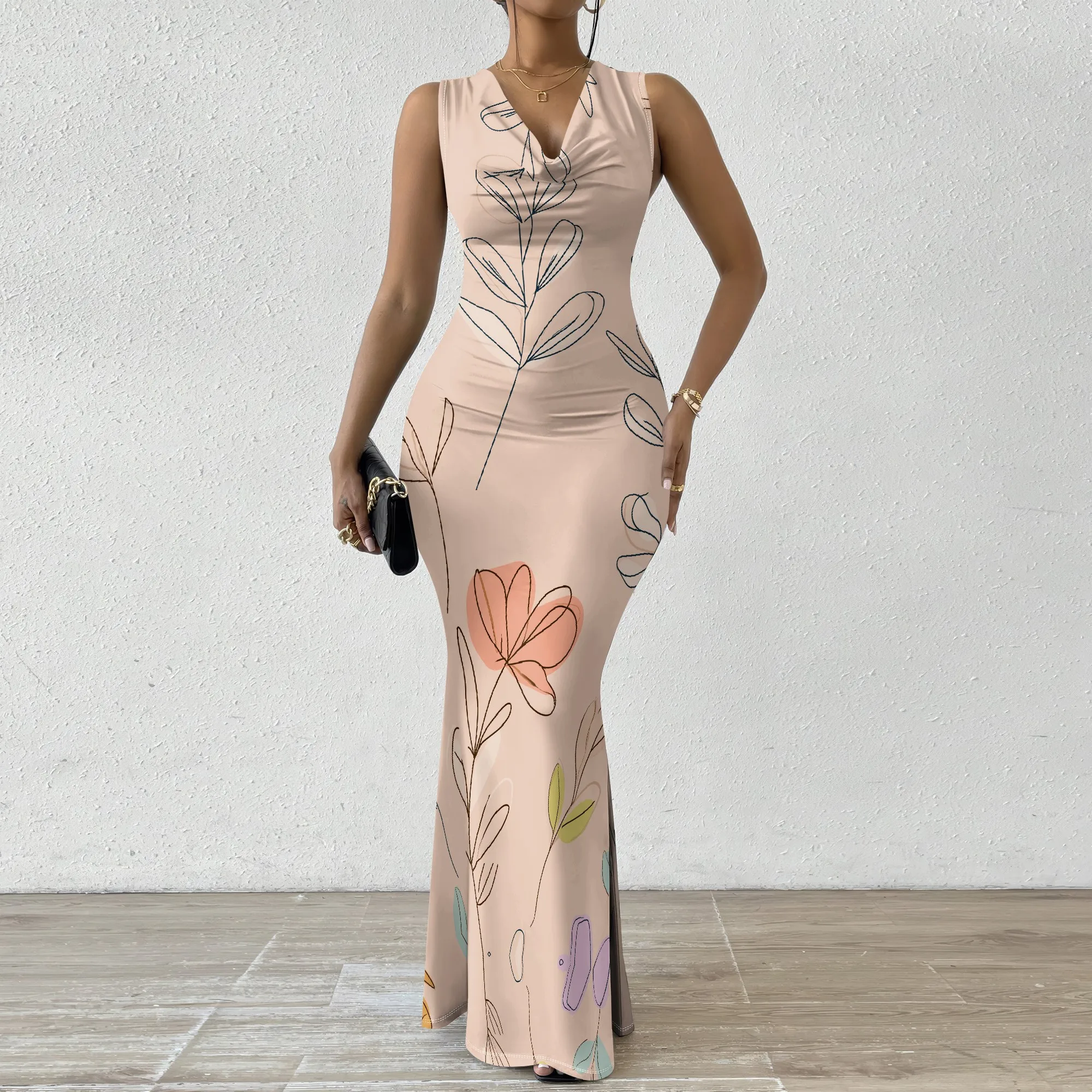 Women's V-Neck Sleeveless Bodycon Maxi Dress Beige Floral Print Abstract Line Art Fitted Elegant Summer Garden Party Gown XS-2XL
Women's V-Neck Sleeveless Bodycon Maxi Dress Beige Floral Print Abstract Line Art Fitted Elegant Summer Garden Party Gown XS-2XL