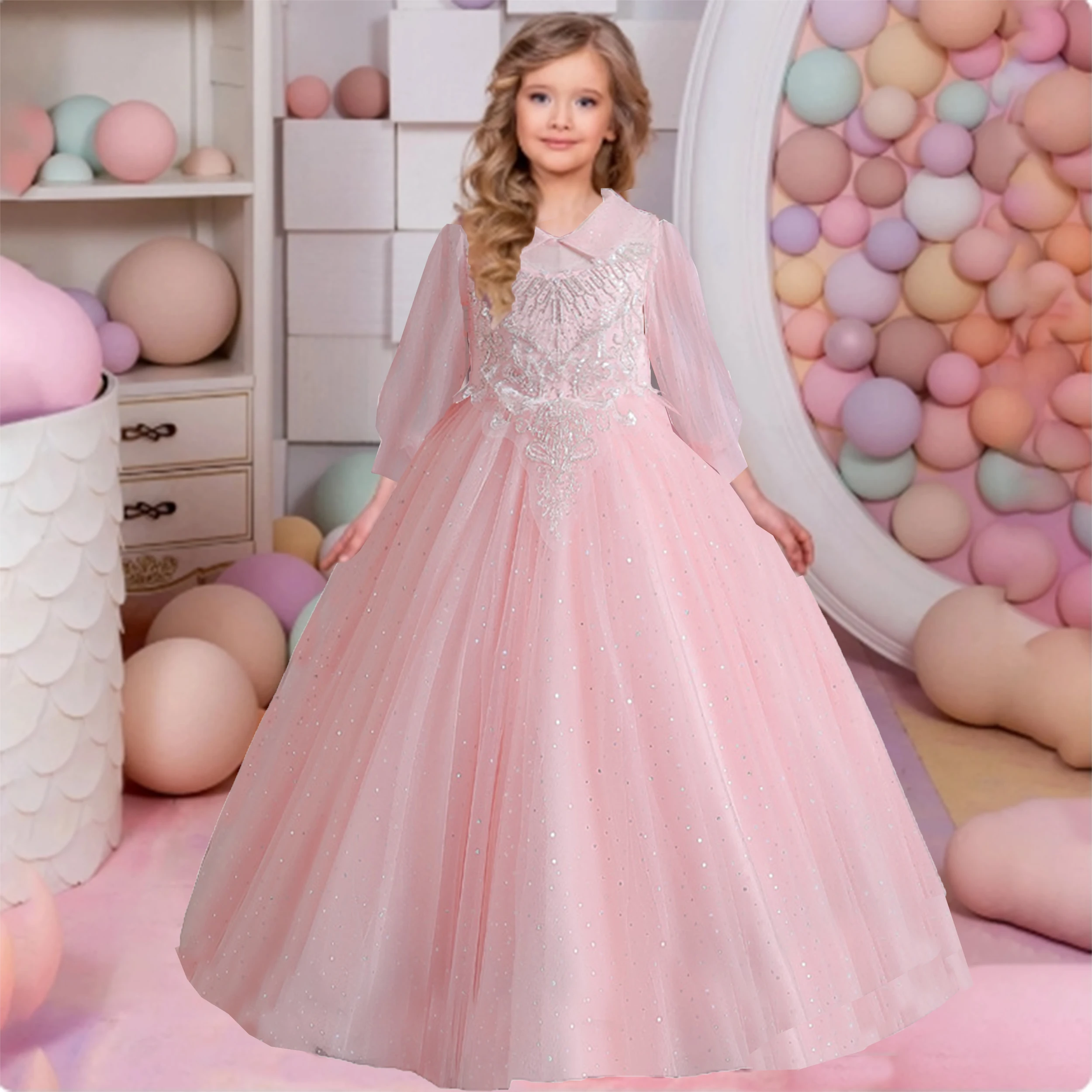 HXCMall Little Big Girls Spring/Winter Long Sleeves Glitter Flower Girl Birthday Party Pageant Holiday Long Dress Q155
HXCMall Little Big Girls Spring/Winter Long Sleeves Glitter Flower Girl Birthday Party Pageant Holiday Long Dress Q155