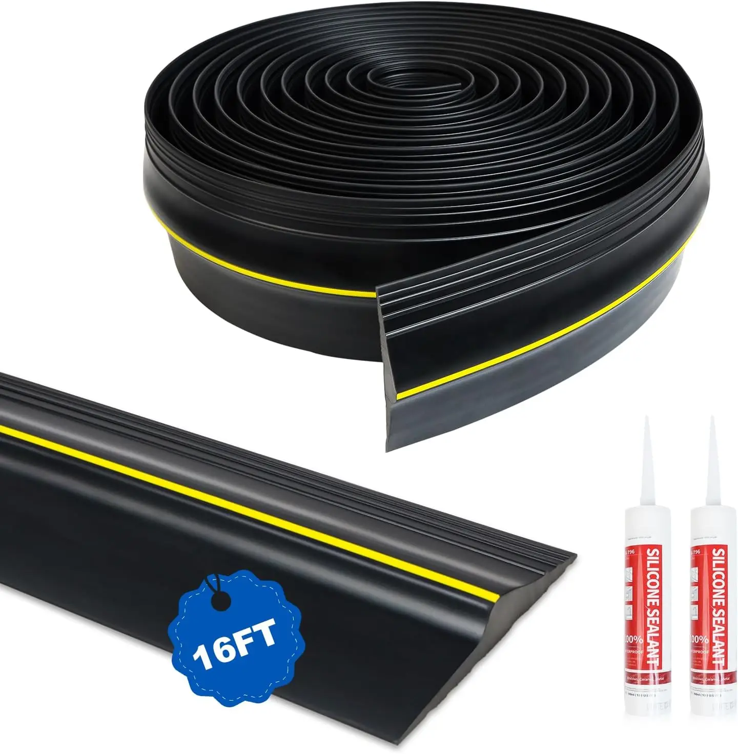 16FT Universal Garage Door Threshold Seal Strip with Adhesive - Heavy Duty Rubber Weather Stripping for Floor Gap, Black
16FT Universal Garage Door Threshold Seal Strip with Adhesive - Heavy Duty Rubber Weather Stripping for Floor Gap, Black