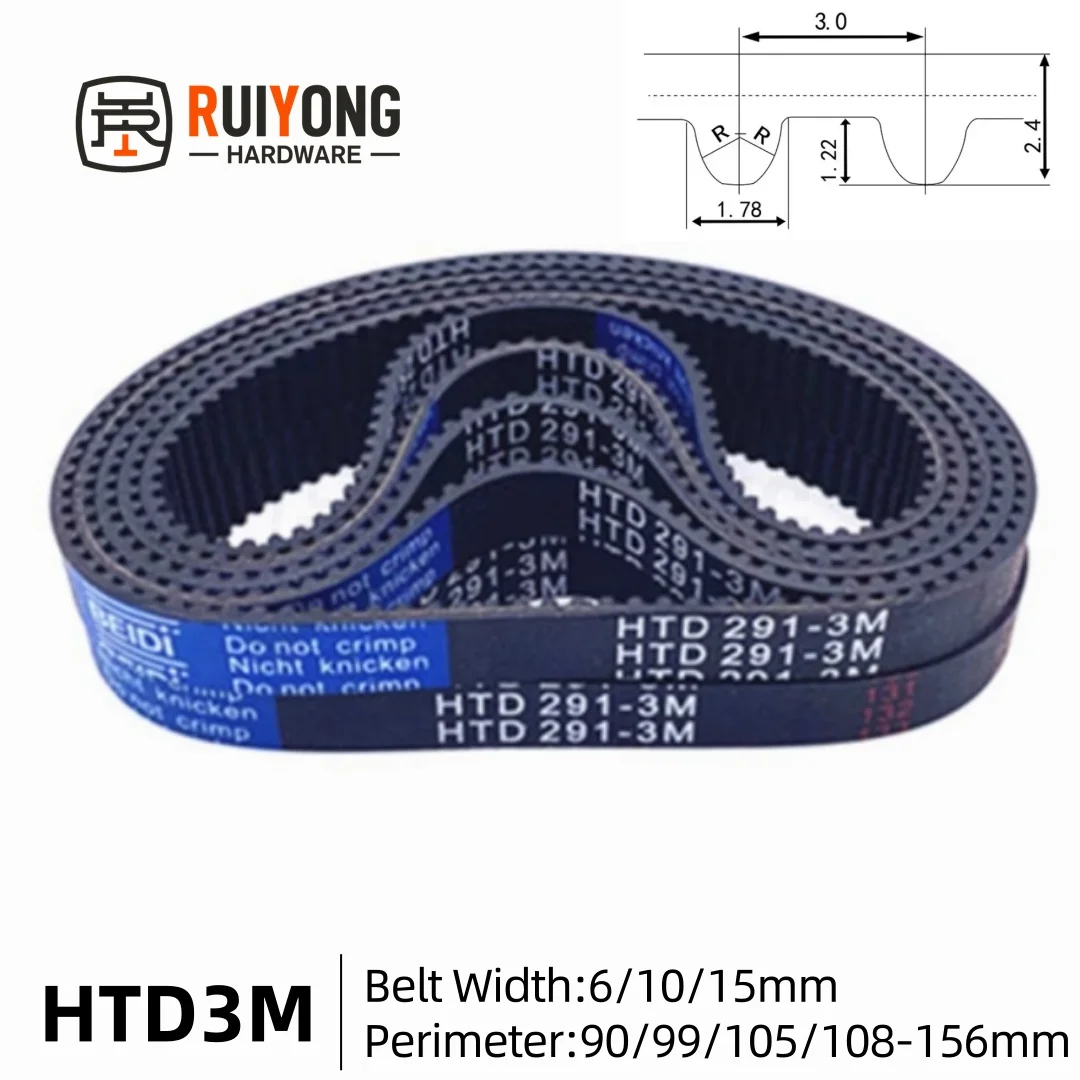 HTD3M High Torque Timing Belt Pitch 3mm Width 6/10/15mm Perimeter 90-156mm Closed Rubber Drive Belts 3D printed parts
HTD3M High Torque Timing Belt Pitch 3mm Width 6/10/15mm Perimeter 90-156mm Closed Rubber Drive Belts 3D printed parts