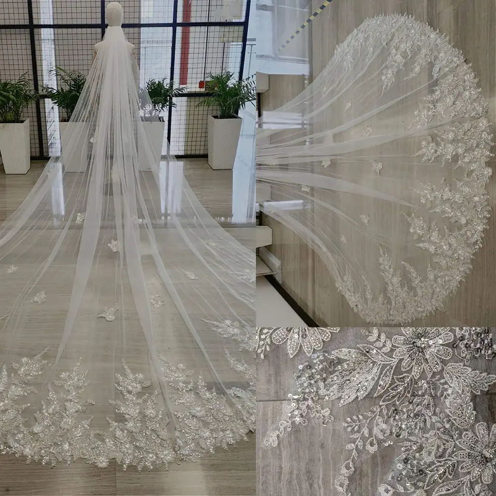 Exquisite Wedding Veil Sequins Appliques One Layer Long Cathedral Length Bridal Veils Applique Edge Accessories Custom Made
Exquisite Wedding Veil Sequins Appliques One Layer Long Cathedral Length Bridal Veils Applique Edge Accessories Custom Made