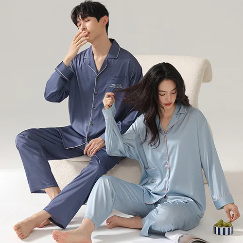 Korean Fashion Couples Nightwear Cardigan Pajamas Set Women and Men Ice Silk Homewear Big Size M-3XL Pjs Pijamas Mujer Hombre
Korean Fashion Couples Nightwear Cardigan Pajamas Set Women and Men Ice Silk Homewear Big Size M-3XL Pjs Pijamas Mujer Hombre