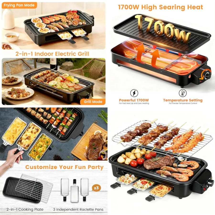 2 in 1 Electric Indoor Grill 1700W - Smokeless Indoor Grill Pan with Grilling Net Non-Stick Removable Griddle Plate, Temperatur
2 in 1 Electric Indoor Grill 1700W - Smokeless Indoor Grill Pan with Grilling Net Non-Stick Removable Griddle Plate, Temperatur