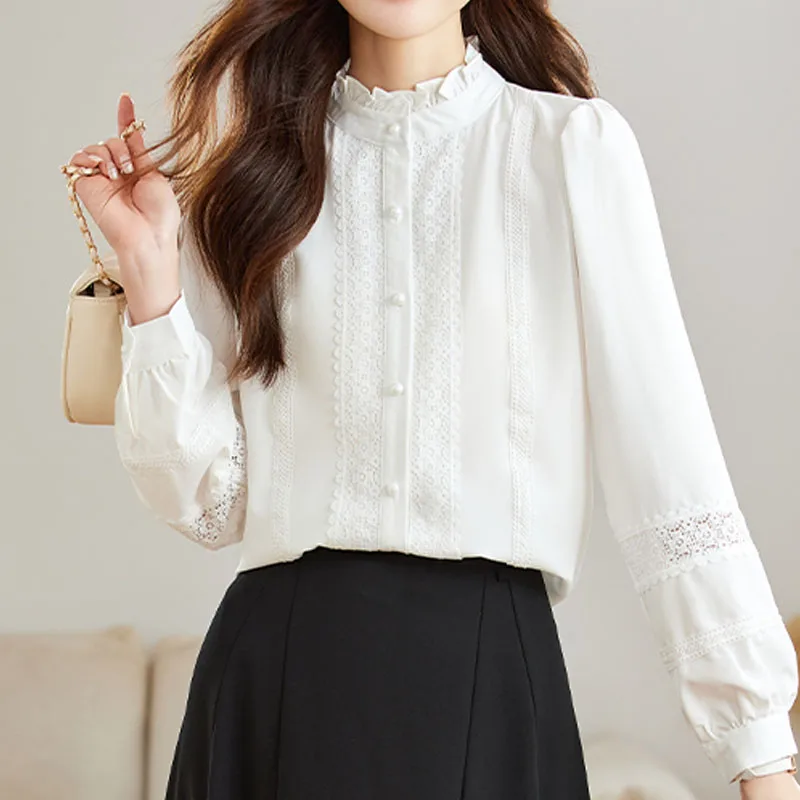 New White Long Sleeve Women Shirt Ruffled Collar Spliced Shirt Blouse Women Tops 2025 Blouses Shirts Blusas Camisas Blusa N394
New White Long Sleeve Women Shirt Ruffled Collar Spliced Shirt Blouse Women Tops 2025 Blouses Shirts Blusas Camisas Blusa N394
