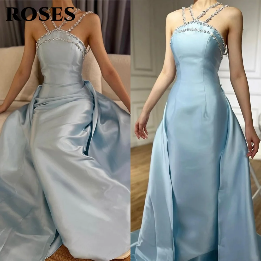 ROSES Light Blue Evening Dress Strapless Mermaid فساتين السهرة with Crisscross Crystal Straps and Mermaid Silhouette Customized
ROSES Light Blue Evening Dress Strapless Mermaid فساتين السهرة with Crisscross Crystal Straps and Mermaid Silhouette Customized