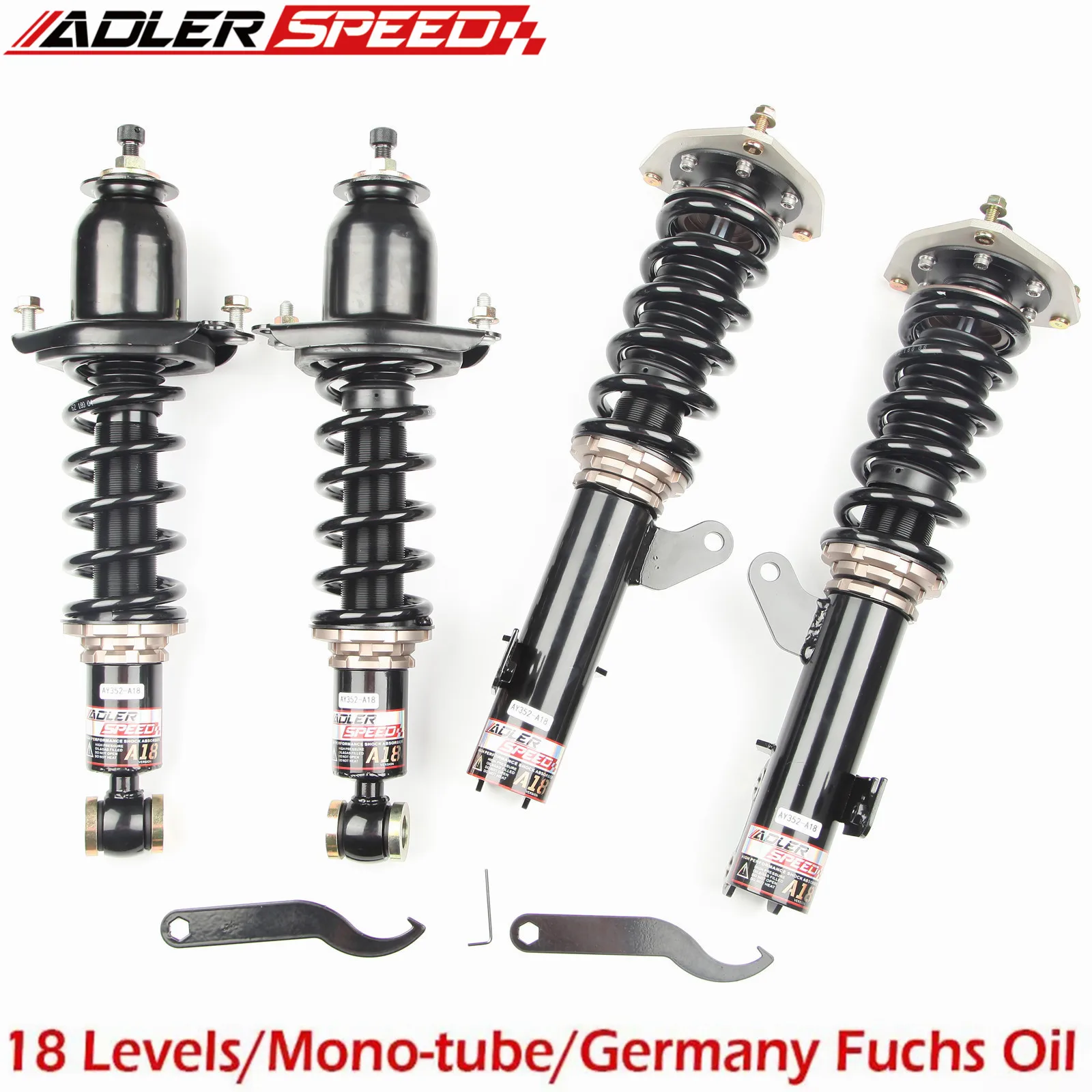 ADLERSPEED 18 Click Adjustable Damper Coilovers Suspension Kit For For Toyota Corolla 2003-08 (E120/E130)
ADLERSPEED 18 Click Adjustable Damper Coilovers Suspension Kit For For Toyota Corolla 2003-08 (E120/E130)