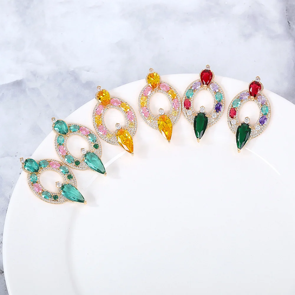 Elegant Multicolor Teardrop Zircon Earrings, Gold-Tone Oval Open Hoop Dangle Earring, Chic Banquet Accessory for Ladies
Elegant Multicolor Teardrop Zircon Earrings, Gold-Tone Oval Open Hoop Dangle Earring, Chic Banquet Accessory for Ladies