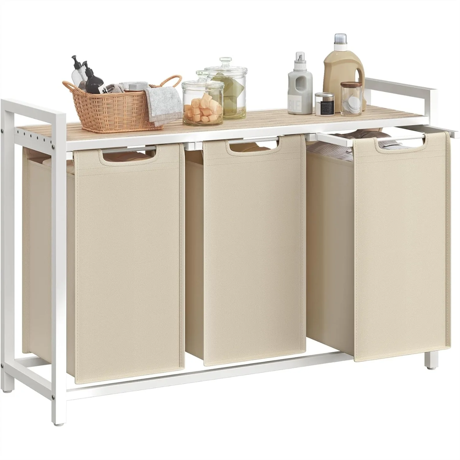 Laundry Hamper with 3 Removable Bags, Metal Frame, 10.6 Gal Each, 36.4x13x28.4 Inches, Cappuccino Beige
Laundry Hamper with 3 Removable Bags, Metal Frame, 10.6 Gal Each, 36.4x13x28.4 Inches, Cappuccino Beige