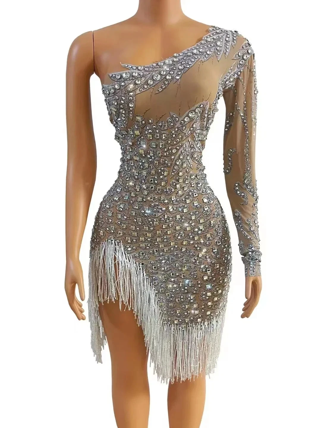 Full Diamond Tassel One Sleeve Hip Wrap Short Dress Nightclub Bar Woman Performance Singer Model Show Elegant Diamonds Detailing
Full Diamond Tassel One Sleeve Hip Wrap Short Dress Nightclub Bar Woman Performance Singer Model Show Elegant Diamonds Detailing