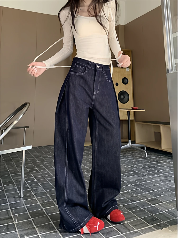 Retro American Denim Jeans Women's Summer Deep Blue Wide Leg Loose Long Trousers Floor-Length Fashionable High Waist
Retro American Denim Jeans Women's Summer Deep Blue Wide Leg Loose Long Trousers Floor-Length Fashionable High Waist
