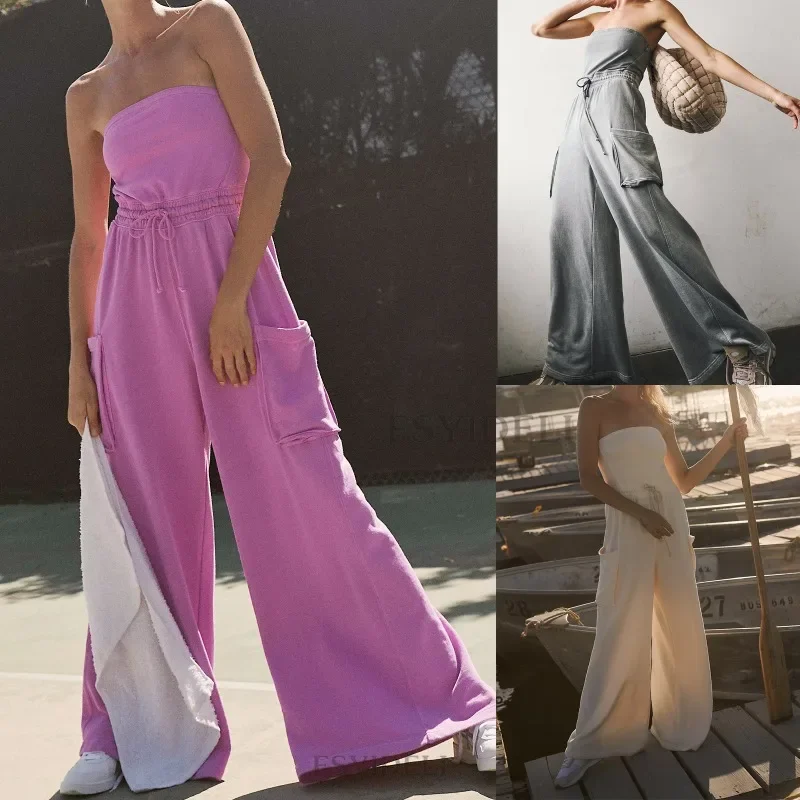 Strapless Tube Jumpsuit Sleeveless Solid Color Adjustable Drawstring Playsuit Elastic Waistband Slouchy Wide Legs Romper YDL44
Strapless Tube Jumpsuit Sleeveless Solid Color Adjustable Drawstring Playsuit Elastic Waistband Slouchy Wide Legs Romper YDL44