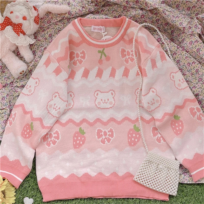 Girl Pullover Knitted Sweater Age-Reducing Students Long Sleeve Sweet Bear Printed Base Shirt Cute Round Neck Sweater for Women
Girl Pullover Knitted Sweater Age-Reducing Students Long Sleeve Sweet Bear Printed Base Shirt Cute Round Neck Sweater for Women