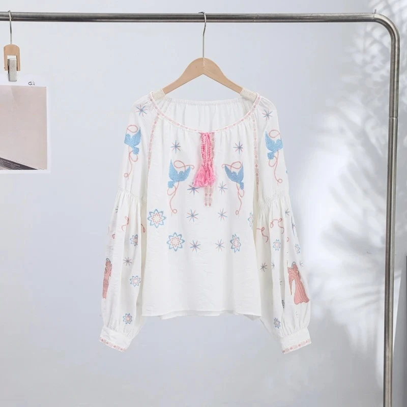 Shpmishal Elegant Lantern Sleeve Women's Shirt Embroidery O-Neck Lace Up Loose Lady Blouse 2026 Spring Summer Fashion Tops
Shpmishal Elegant Lantern Sleeve Women's Shirt Embroidery O-Neck Lace Up Loose Lady Blouse 2026 Spring Summer Fashion Tops