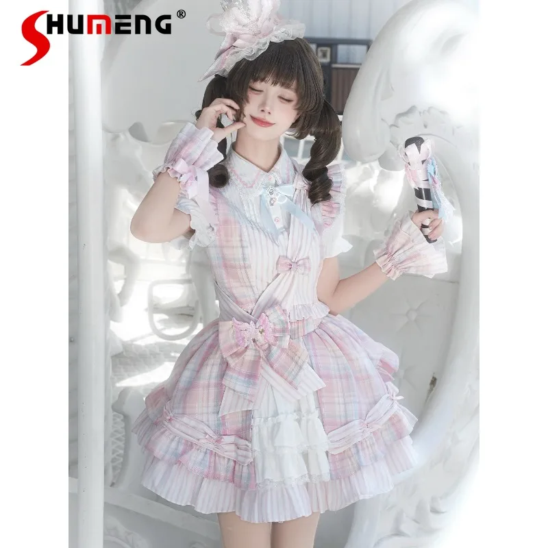 Japanese Lolita Fresh Plaid Short Sleeves Top Pink Bow Layered Cake Skirt 2 Pcs Set Summer Soft Girls Chic Daily Matching Outfit
Japanese Lolita Fresh Plaid Short Sleeves Top Pink Bow Layered Cake Skirt 2 Pcs Set Summer Soft Girls Chic Daily Matching Outfit