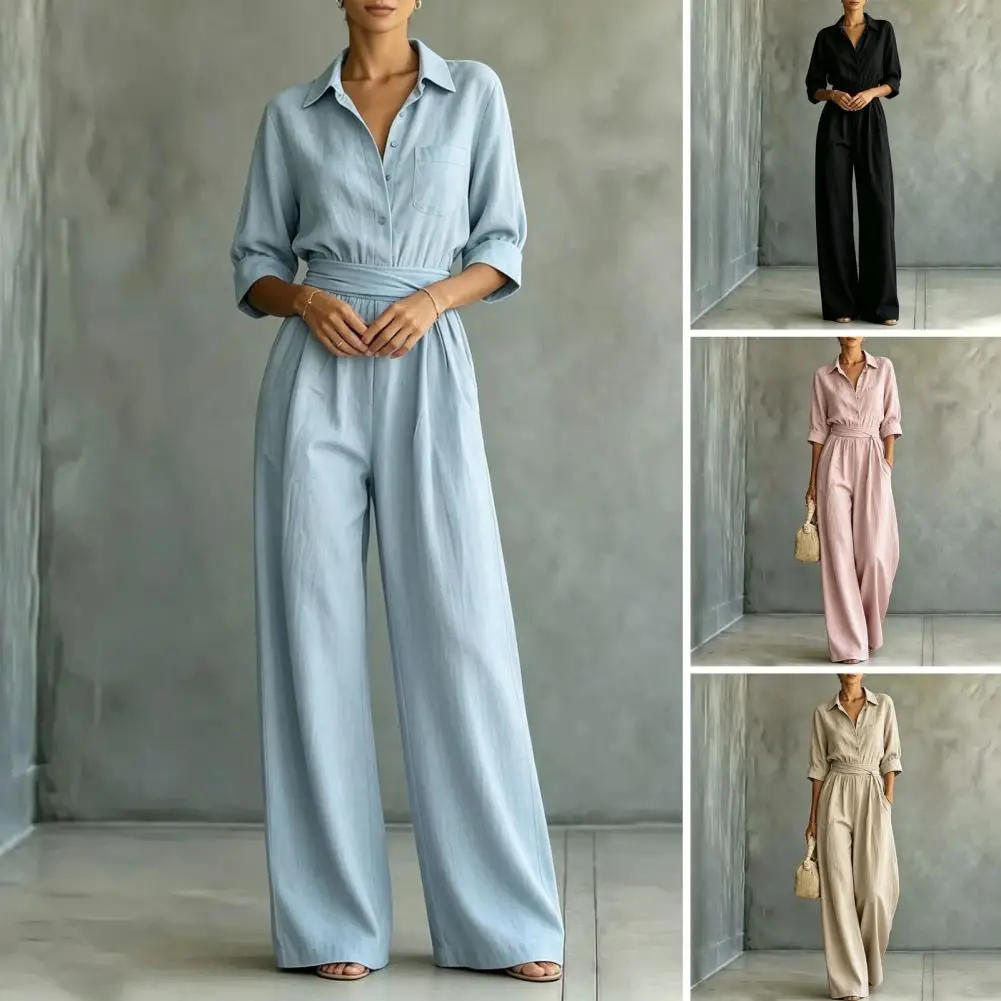 Women's Summer Jumpsuit, Button Down Short Sleeve Dressy Wide Leg Pants Rompers, Casual One Piece Outfits with Pockets
Women's Summer Jumpsuit, Button Down Short Sleeve Dressy Wide Leg Pants Rompers, Casual One Piece Outfits with Pockets