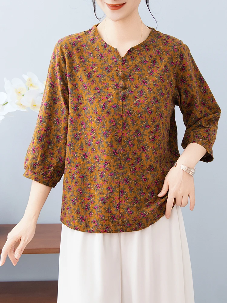 Loose Cotton Linen T-Shirt Floral Print V-Neck Half Sleeve Breathable Summer Shirt for Mom Middle-Aged And Elderly Women
Loose Cotton Linen T-Shirt Floral Print V-Neck Half Sleeve Breathable Summer Shirt for Mom Middle-Aged And Elderly Women