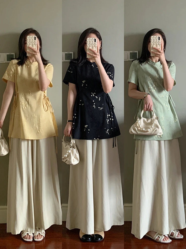 New Summer Chinese Zen Style Shirt Skirt Pants Set Waist Cinched Design Harmonious Texture Women's Fashion Ensemble
New Summer Chinese Zen Style Shirt Skirt Pants Set Waist Cinched Design Harmonious Texture Women's Fashion Ensemble