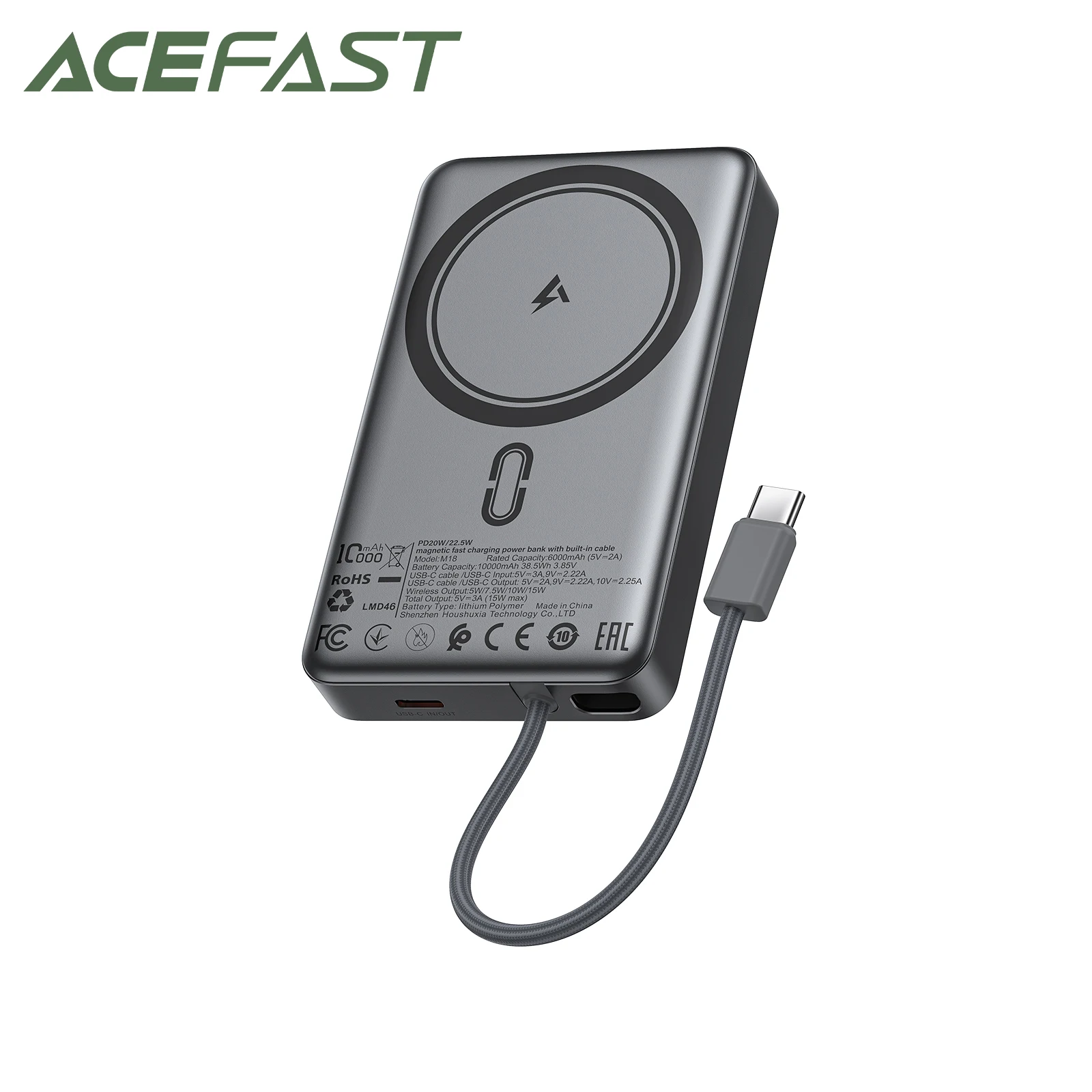 ACEFAST 10000mAh Magnetic Wireless Charging Power Bank For iPhone 16/15 Pro Max 22.5W PD20W Fast Charging Build in USB C Cable
ACEFAST 10000mAh Magnetic Wireless Charging Power Bank For iPhone 16/15 Pro Max 22.5W PD20W Fast Charging Build in USB C Cable