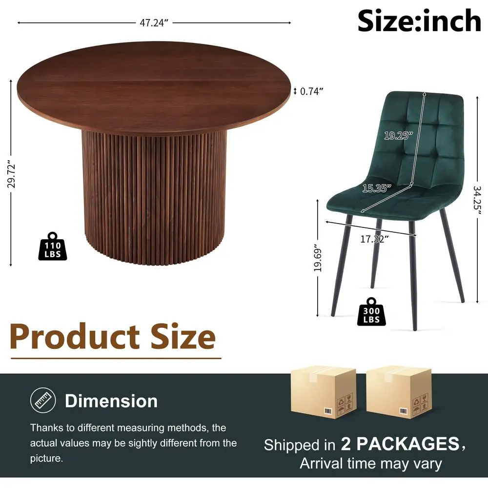 5 Pieces Dining Table Set for 4, Rustic Round Dining Table Fluted with Velvet Dining Chairs holstered, Walnut Kitchen Table a
5 Pieces Dining Table Set for 4, Rustic Round Dining Table Fluted with Velvet Dining Chairs holstered, Walnut Kitchen Table a
