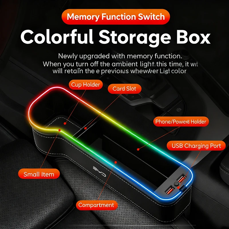 Car Seat Gap Organizer for BYD Seal/Dolphin/Yuan Plus/Tang/Han, with RGB Multicolor Light & USB Charging
Car Seat Gap Organizer for BYD Seal/Dolphin/Yuan Plus/Tang/Han, with RGB Multicolor Light & USB Charging
