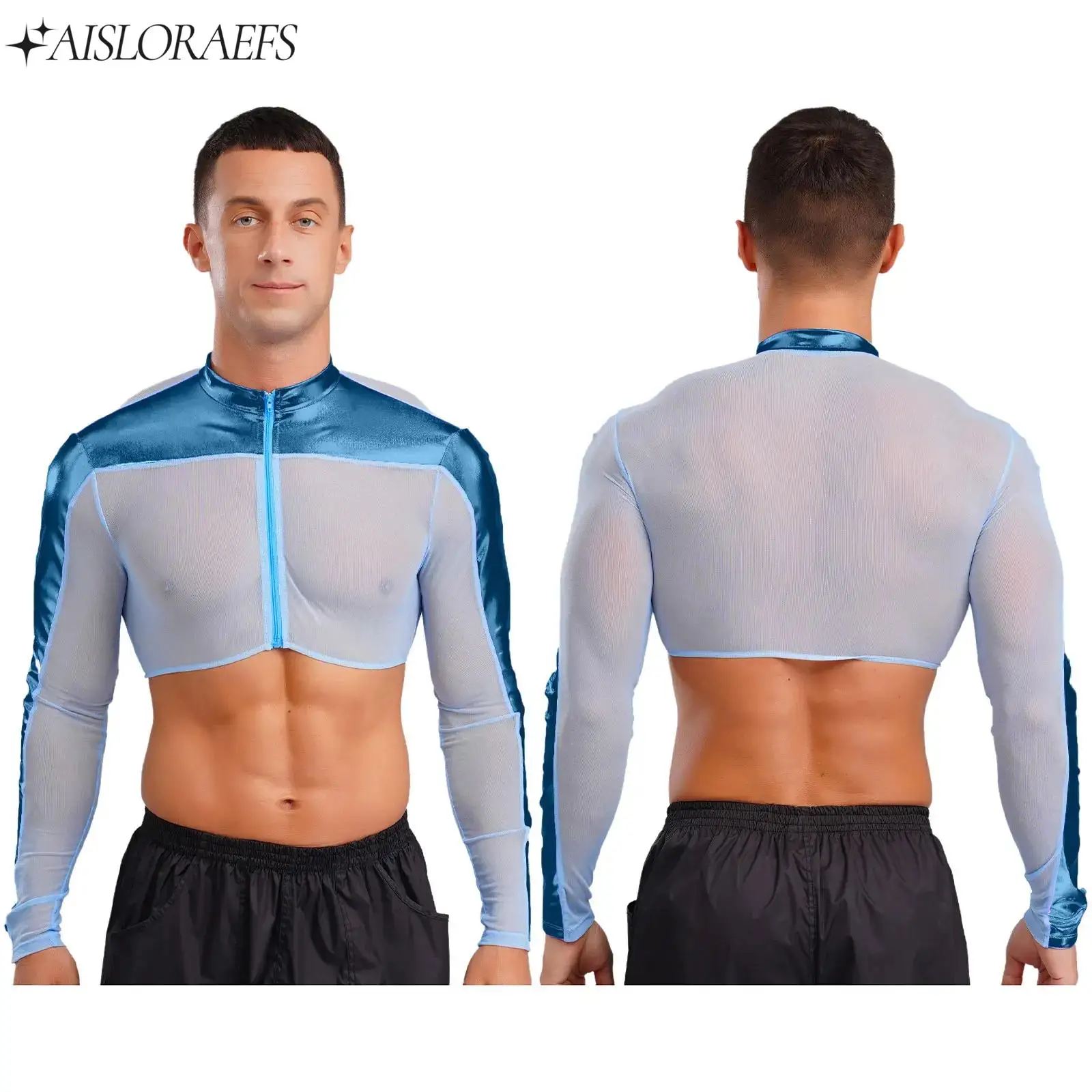 Sexy Men Fashion Breathable Long Sleeves Half Tops See Through Mesh Tops Shiny Metallic Glitter Top for Fitness Sports Club Wear
Sexy Men Fashion Breathable Long Sleeves Half Tops See Through Mesh Tops Shiny Metallic Glitter Top for Fitness Sports Club Wear