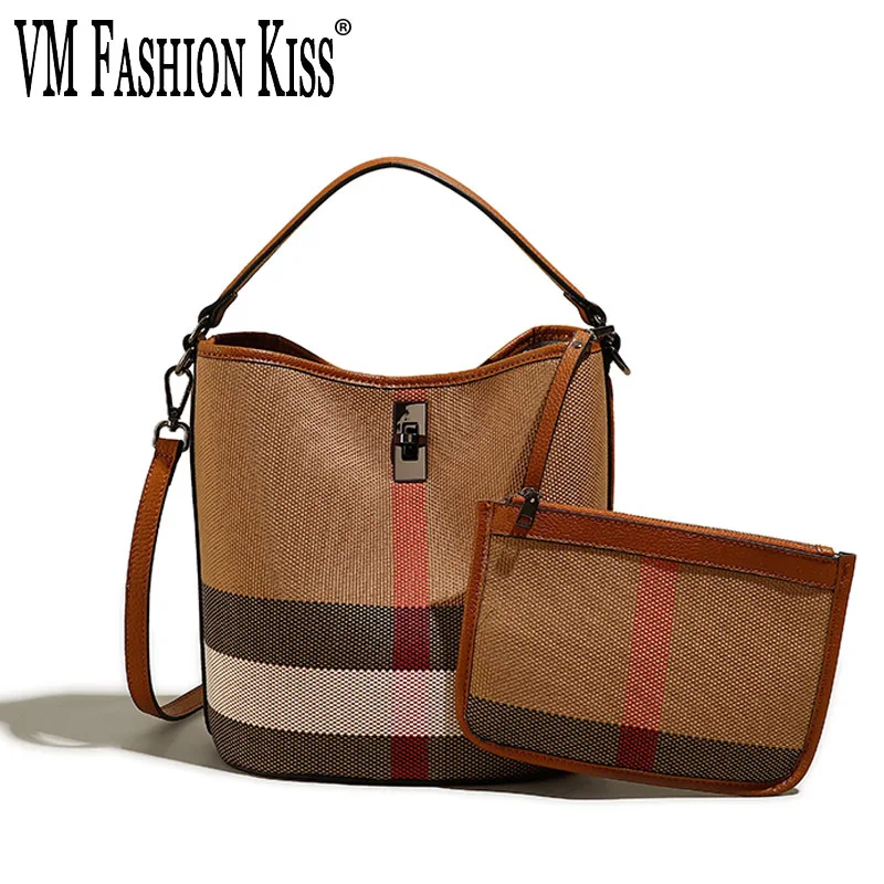 VM FASHION KISS Luxury Classic Striped Bucket Bag Canvas+Genuine Leather Shoulder Women's Bag Ladies Trend Messenger Handbag
VM FASHION KISS Luxury Classic Striped Bucket Bag Canvas+Genuine Leather Shoulder Women's Bag Ladies Trend Messenger Handbag