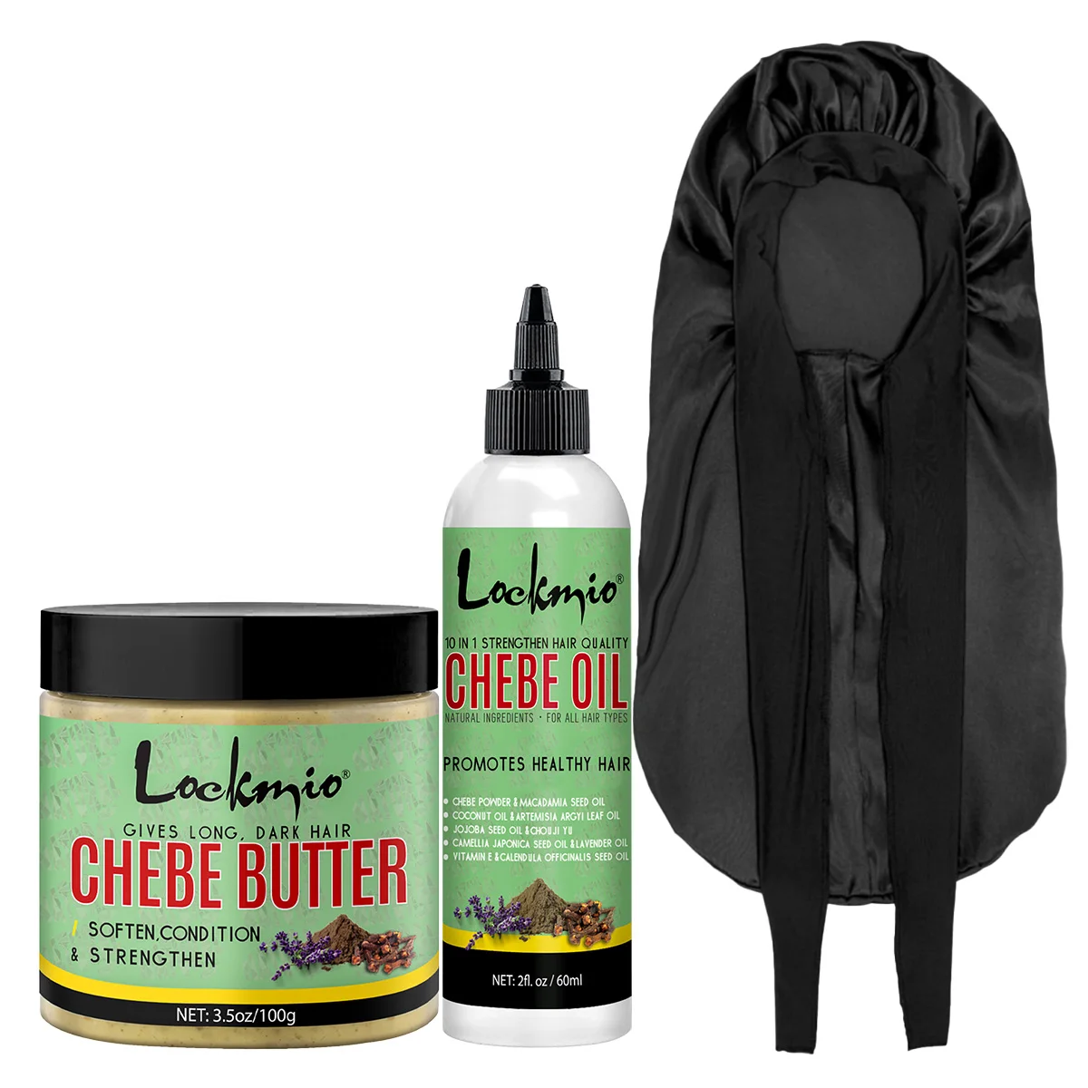 Natural Hair Care Set Chebe Nourishes and Promotes Hair Growth Oil, Anti-frizz Smoothing Butter Mask & Black Satin Sleep Bonnet
Natural Hair Care Set Chebe Nourishes and Promotes Hair Growth Oil, Anti-frizz Smoothing Butter Mask & Black Satin Sleep Bonnet