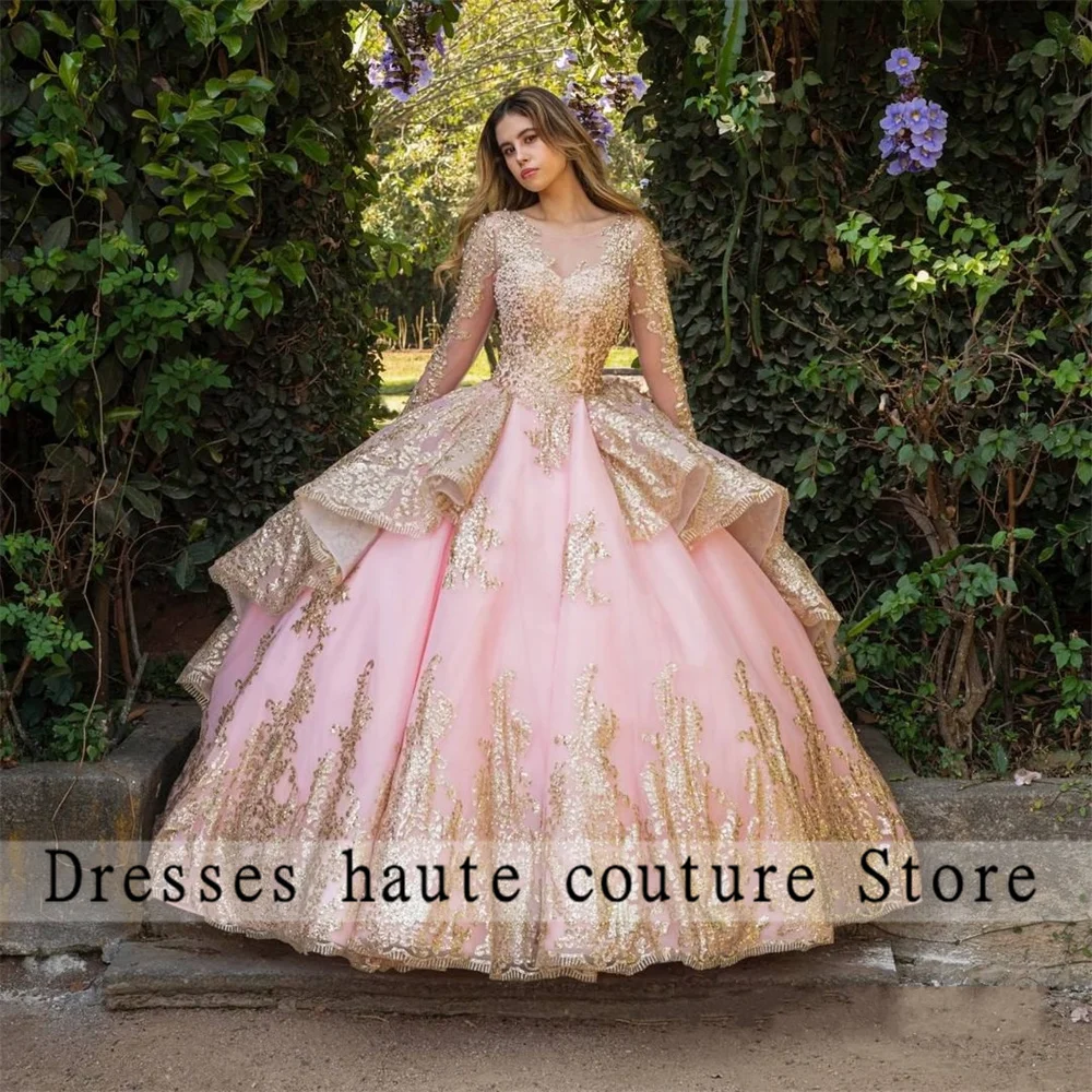 Luxury Pink Lace Appliques Quinceanera Dress 2024 Gold Sequins Pearl Long Sleeve Ruffles Sweet 16 Dress Vestidos De Quinceañera
Luxury Pink Lace Appliques Quinceanera Dress 2024 Gold Sequins Pearl Long Sleeve Ruffles Sweet 16 Dress Vestidos De Quinceañera