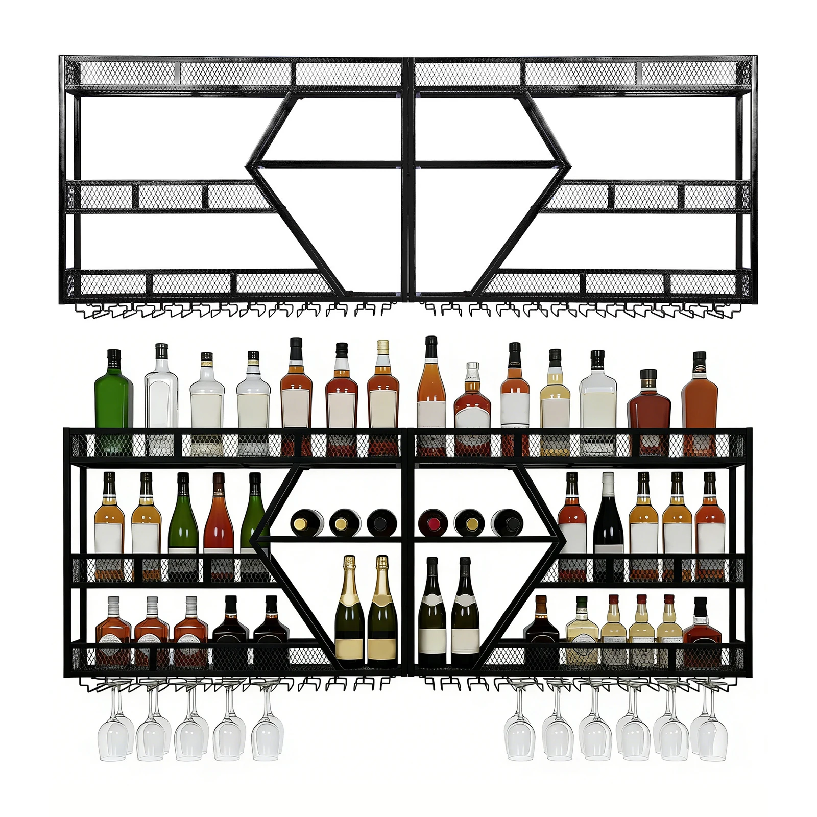 3/4 Tier Wall Mounted Wine Holder Metal Hanging Wine Bottles Display Shelf with Glass Holder for Kitchen Dining Room Home
3/4 Tier Wall Mounted Wine Holder Metal Hanging Wine Bottles Display Shelf with Glass Holder for Kitchen Dining Room Home