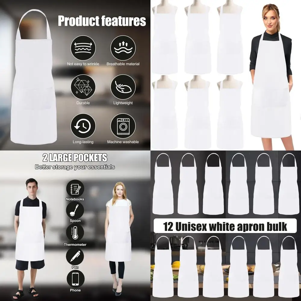 Комплект из 12 белых фартуков унисекс с карманами, 24x28 дюймов, идеально подходят для приготовления пищи, выпечки и искусства и поделок.
Комплект из 12 белых фартуков унисекс с карманами, 24x28 дюймов, идеально подходят для приготовления пищи, выпечки и искусства и поделок.