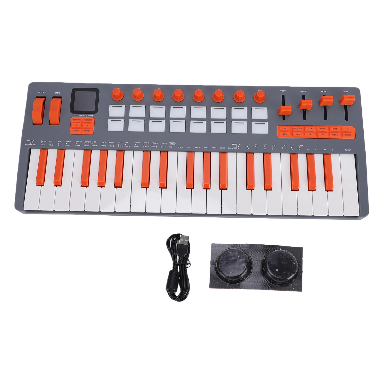 MIDI Keyboard Controller, 37-Key Velocity-Sensitive, Built-in Synthesizer, 16 RGB Pad, Touch Aftertouch, BT5.0, Battery Powered
MIDI Keyboard Controller, 37-Key Velocity-Sensitive, Built-in Synthesizer, 16 RGB Pad, Touch Aftertouch, BT5.0, Battery Powered