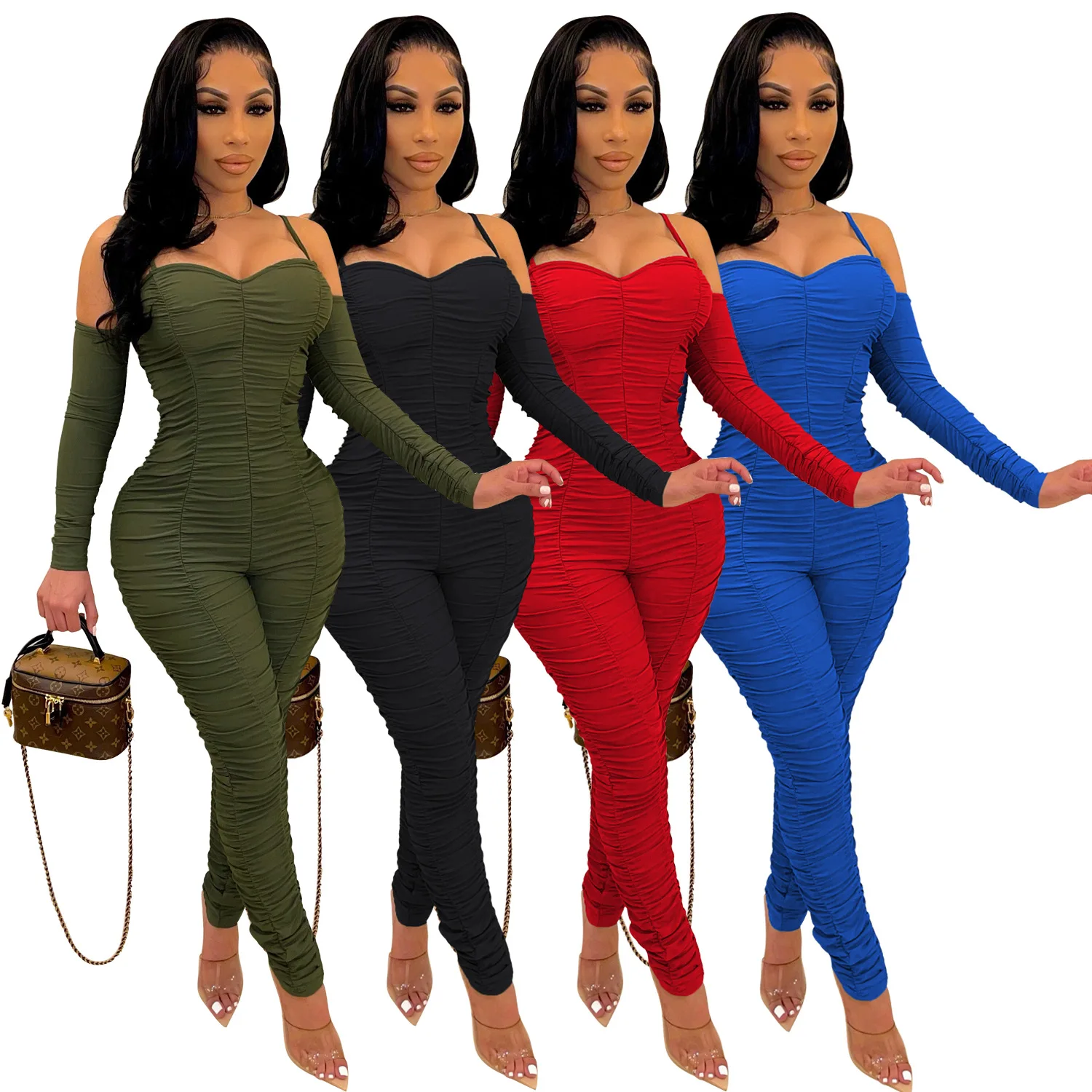 Women's Jumpsuit Sexy Strapless Long Sleeved Camisole Jumpsuit Wrinkled Winter 2025
Women's Jumpsuit Sexy Strapless Long Sleeved Camisole Jumpsuit Wrinkled Winter 2025