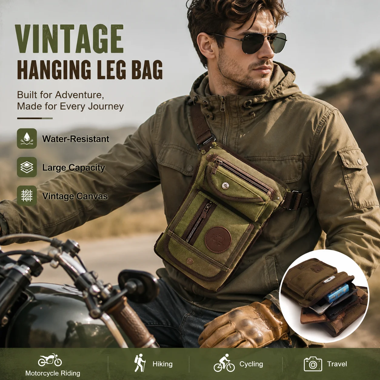 Motorcycle Drop Leg Bag Vintage Thigh Pack Canvas Messenger Cycle Shoulder Riding Waist Pack Multi Pocket Outdoor Use
Motorcycle Drop Leg Bag Vintage Thigh Pack Canvas Messenger Cycle Shoulder Riding Waist Pack Multi Pocket Outdoor Use