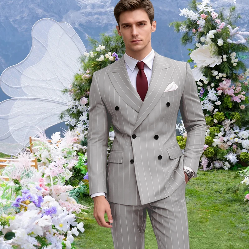 2-piece Men's striped suit set (jacket+pants) double breasted lapel slim fit man suit set Business casual tailored tailcoat
2-piece Men's striped suit set (jacket+pants) double breasted lapel slim fit man suit set Business casual tailored tailcoat