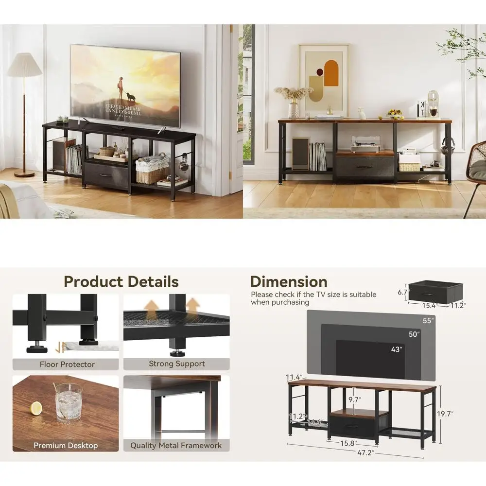 47-дюймовая подставка для телевизора с открытыми полками для хранения вещей до 55-дюймовых телевизоров, развлекательный центр с тканевыми ящиками, консольный столик для телевизора со звуковым сигналом
47-дюймовая подставка для телевизора с открытыми полками для хранения вещей до 55-дюймовых телевизоров, развлекательный центр с тканевыми ящиками, консольный столик для телевизора со звуковым сигналом