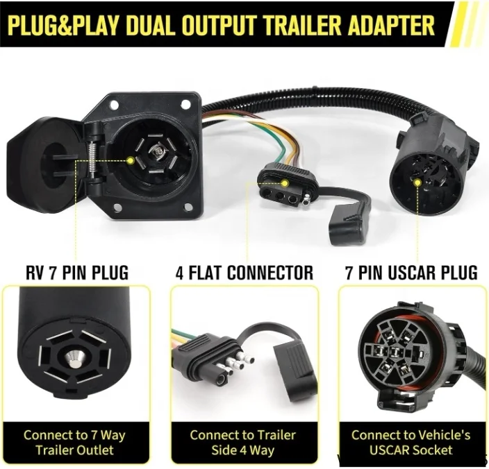 Разъем для прицепа с 7-контактным разъемом для автомобиля в США и 4-контактный адаптер с плоской проводкой Требуется упаковка для буксировки
Разъем для прицепа с 7-контактным разъемом для автомобиля в США и 4-контактный адаптер с плоской проводкой Требуется упаковка для буксировки