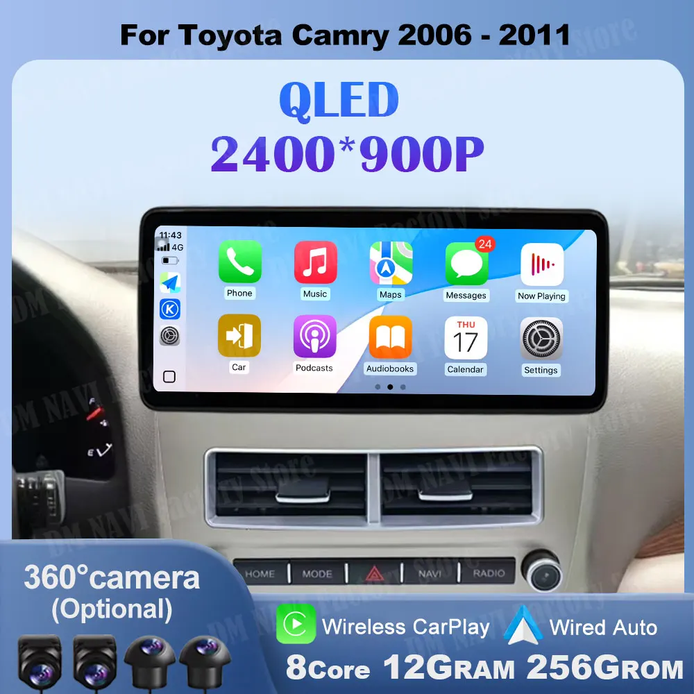 QLED 2400*900P Android 14 for Toyota Camry 2006 - 2011 Car Multimedia Radio Player Bluetooth DSP Stereo Wireless CarPlay 12.3"
QLED 2400*900P Android 14 for Toyota Camry 2006 - 2011 Car Multimedia Radio Player Bluetooth DSP Stereo Wireless CarPlay 12.3"
