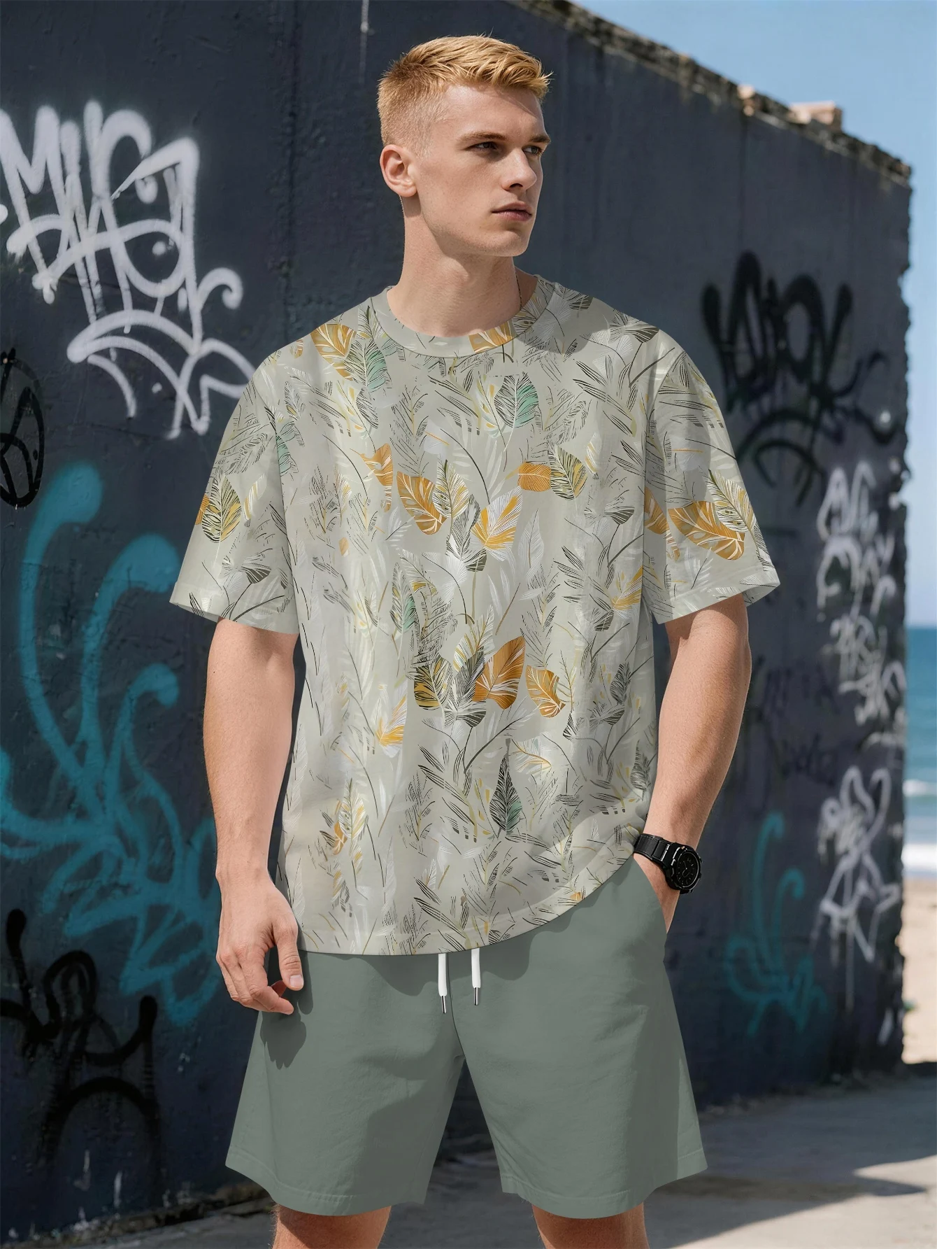 2026 Summer New Men's Short-Sleeved Set with 3D Leaf Pattern Print for Street Casual Fashion with Breathable Design
2026 Summer New Men's Short-Sleeved Set with 3D Leaf Pattern Print for Street Casual Fashion with Breathable Design