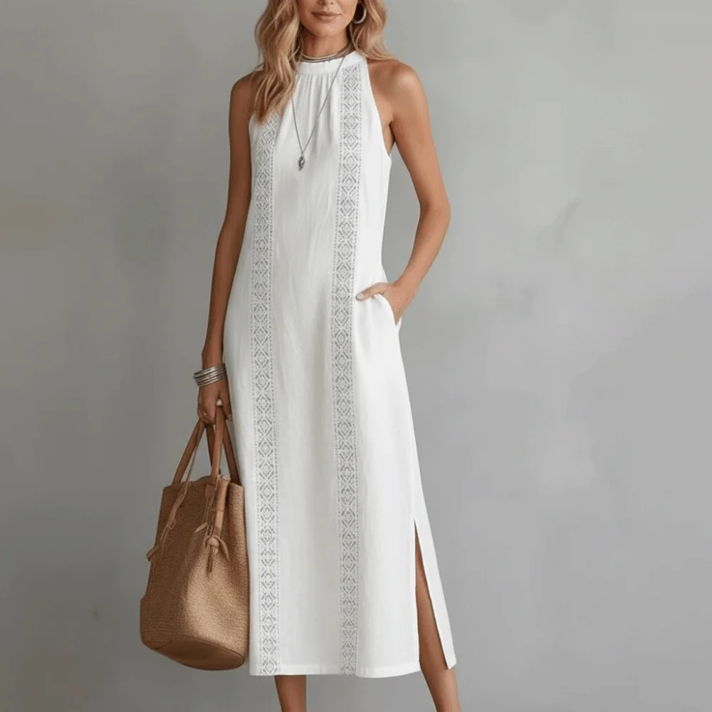 Fashion Neck Hanging Lace Splicing Dress Hollow Out Beach Long Skirt Bohemian Style Loose Fit Women's Summer Dress Summer Wear
Fashion Neck Hanging Lace Splicing Dress Hollow Out Beach Long Skirt Bohemian Style Loose Fit Women's Summer Dress Summer Wear