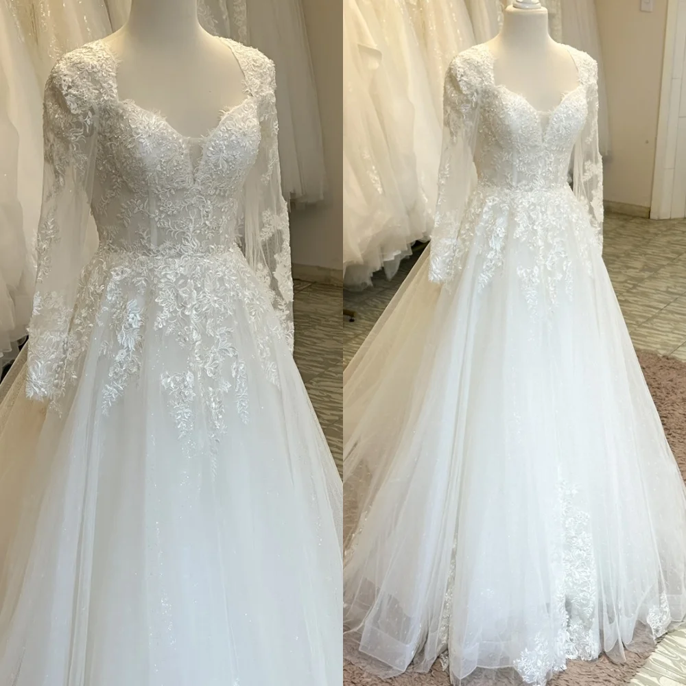 Customized Exquisite Tulle Wedding Dresses Dreamy V-Neck Long Sleeves Heavy Industry Wedding Classic Dresses 2025 Bride Gowns
Customized Exquisite Tulle Wedding Dresses Dreamy V-Neck Long Sleeves Heavy Industry Wedding Classic Dresses 2025 Bride Gowns