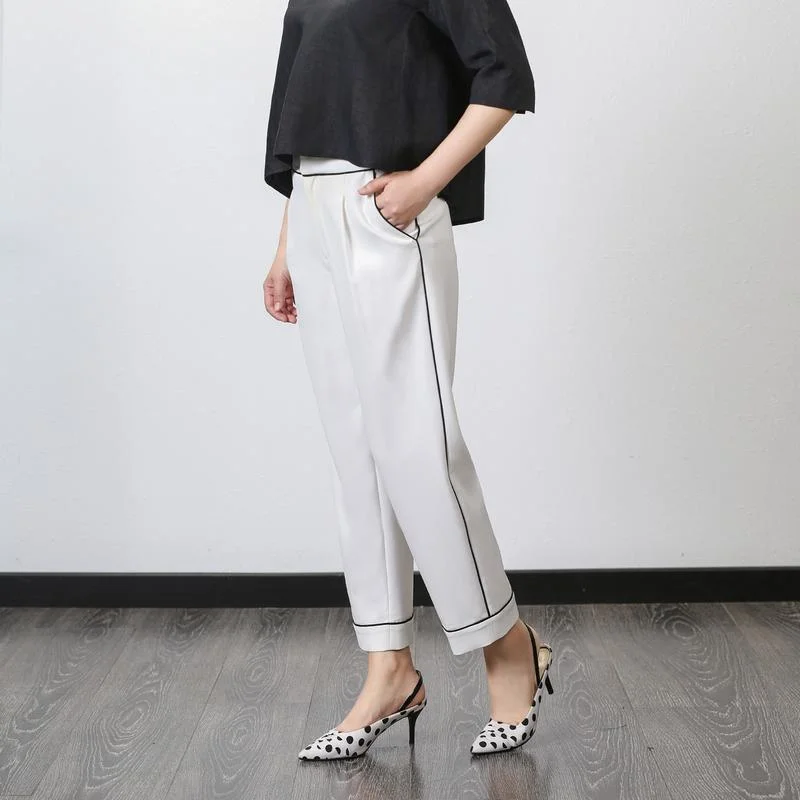 Fre White Contrast Color Ladies Casual Pants Tooth Design Summer Collection Women's Faion Straight Leg Trousers
Fre White Contrast Color Ladies Casual Pants Tooth Design Summer Collection Women's Faion Straight Leg Trousers