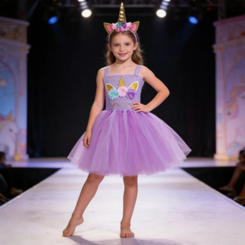 Girls' Purple Unicorn Tutu Dress, Children's Cartoon Princess Dress Set with Headband, Halloween Mesh Performance Dress
Girls' Purple Unicorn Tutu Dress, Children's Cartoon Princess Dress Set with Headband, Halloween Mesh Performance Dress