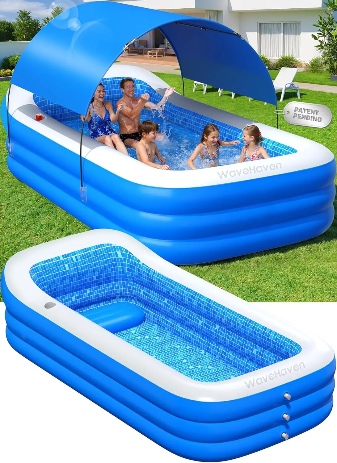Blue Inflatable Pool With Canopy Seat Backrest Shade Large Blow Up Pool For Adults Kids Backyard 110x63x20
Blue Inflatable Pool With Canopy Seat Backrest Shade Large Blow Up Pool For Adults Kids Backyard 110x63x20
