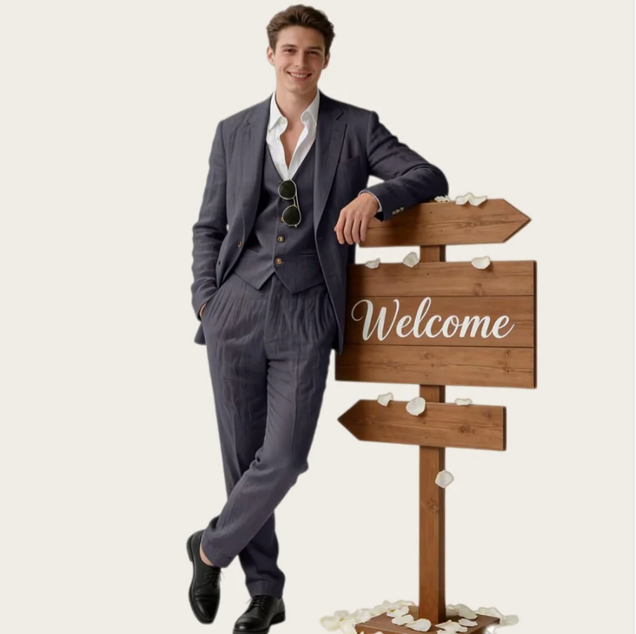 Linen Summer Men's Suits 3Pcs Set with Single Breasted Notched Lapel for Wedding Party Beach Blazer Business Outfit Customized
Linen Summer Men's Suits 3Pcs Set with Single Breasted Notched Lapel for Wedding Party Beach Blazer Business Outfit Customized