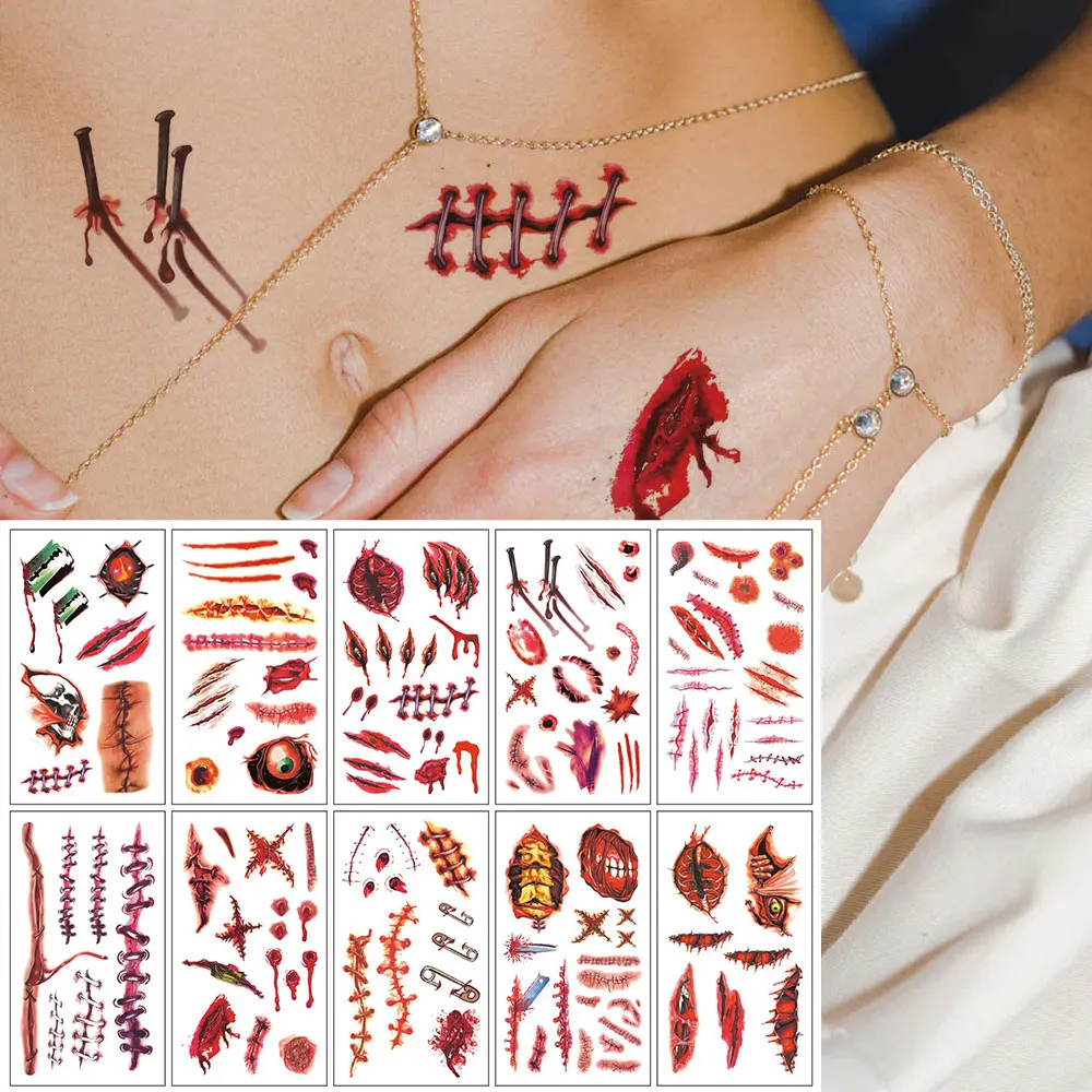 10 Sheets Halloween Bloody Wound Tattoo Stickers Scary Waterproof Temporary Tattoos Halloween Party Decoration
10 Sheets Halloween Bloody Wound Tattoo Stickers Scary Waterproof Temporary Tattoos Halloween Party Decoration