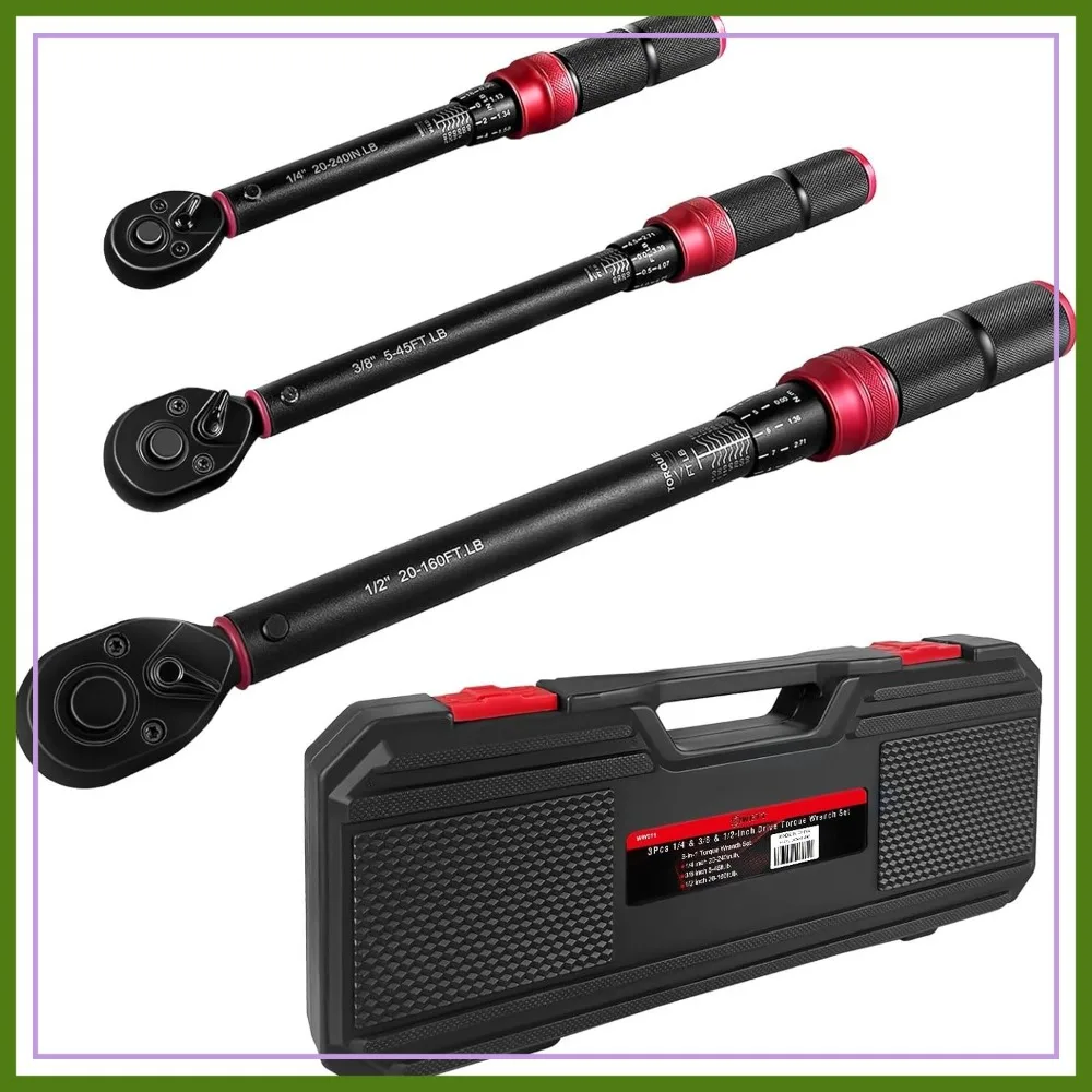 3Pcs Torque Wrench Set,1/4'' &3/8''&1/2'' Drive Click Torque Wrench,Dual-Direction Adjustable Reversible 72-Tooth Ratchet Handle
3Pcs Torque Wrench Set,1/4'' &3/8''&1/2'' Drive Click Torque Wrench,Dual-Direction Adjustable Reversible 72-Tooth Ratchet Handle