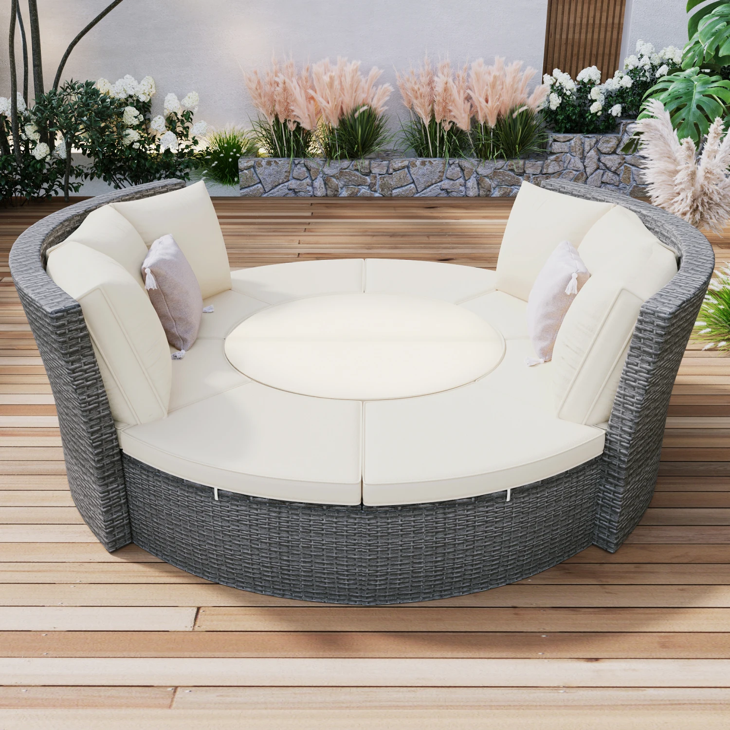 TOPMAX Patio 5-Piece Round Rattan Sectional Sofa Set All-Weather PE Wicker Sunbed Daybed with Round Liftable Table and Washable
TOPMAX Patio 5-Piece Round Rattan Sectional Sofa Set All-Weather PE Wicker Sunbed Daybed with Round Liftable Table and Washable