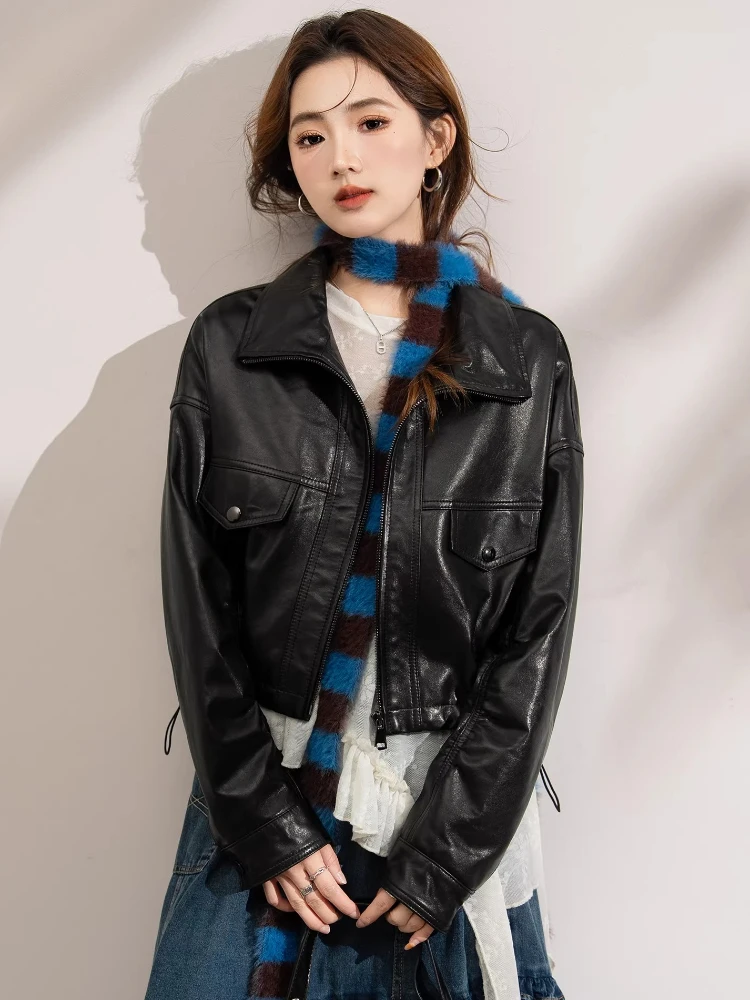 Casual Short Genuine Leather Motorcycle Jackets for Women Spring Autumn Simple Stand Collar Loose Solid Soft Real Sheepskin Coat
Casual Short Genuine Leather Motorcycle Jackets for Women Spring Autumn Simple Stand Collar Loose Solid Soft Real Sheepskin Coat