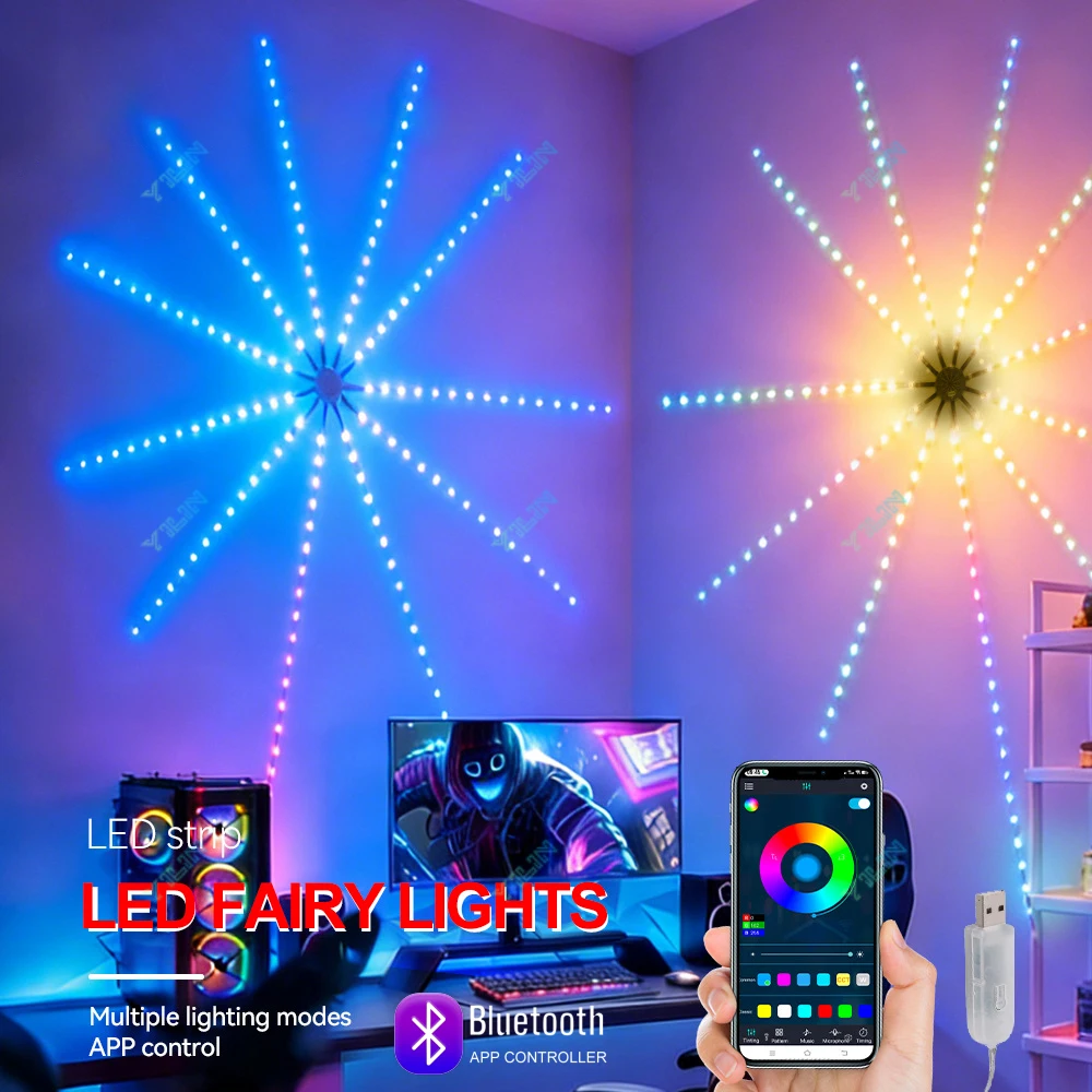 RGBIC Firework LED Strip Light Bluetooth APP Control USB 5V Neon Strip Lamp Party Decoration Music Sync Bedroom Decor Lights
RGBIC Firework LED Strip Light Bluetooth APP Control USB 5V Neon Strip Lamp Party Decoration Music Sync Bedroom Decor Lights